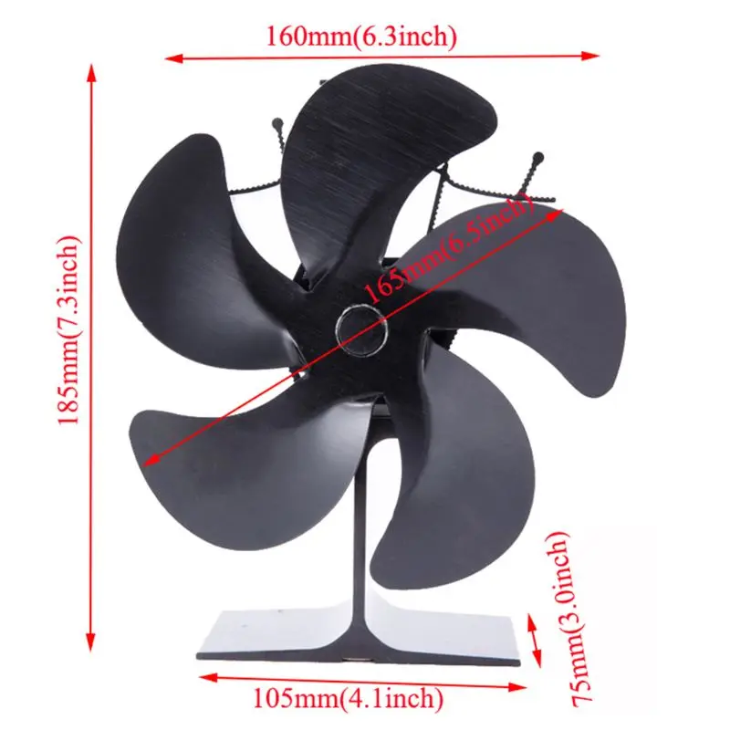 

13MA 5 Blade Heat Powered Stove Fan for Wood Log Burner Heater Fireplace Increases Silent Eco Friendly