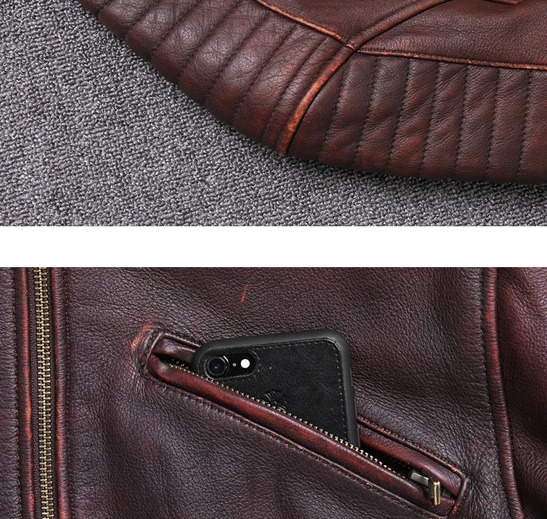 Tcyeek Genuine Leather Jacket for Men Fashion Cow Leather Coat Streetwear Men's Moto& Biker Coats Slim Casaco U-1806