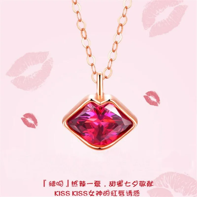 

Fashion Scarlet Kiss Red Lips Love Clavicle Chain Lover Gifts Zircon Necklace for Women 925 Silver Valentine's Day Present SN137