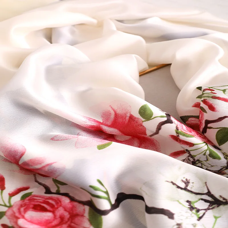 

2020 luxury brand silk scarves women large scarf ladies shawl Flowers print foulard Beach beautiful wraps hijab stole bandana