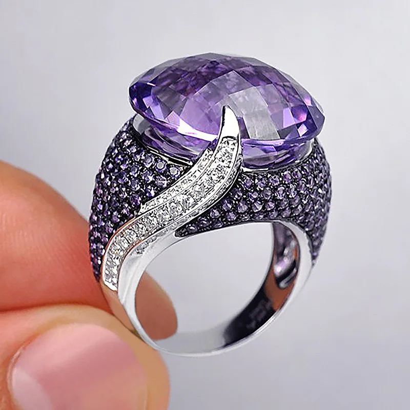 

Creative Classic Purple Crystal Zircon Ring for Women Fashion Exquisite Exaggeration Wedding Party Jewelry Gifts