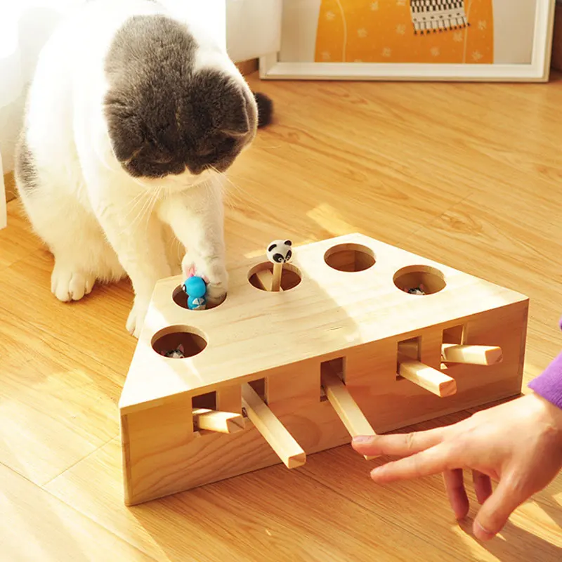 

Wooden Cat Whack-a-mole Toy Cat Toy Hamster Toys Wooden Cat Toys for Play with Cat for Cat Cute Funny Toys J99Store