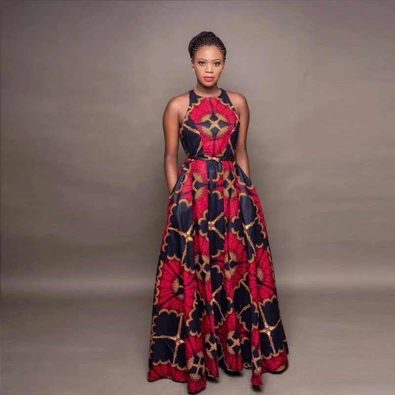 

New digital printing women's round neck sleeveless dress African style nightclub long skirt summer dress