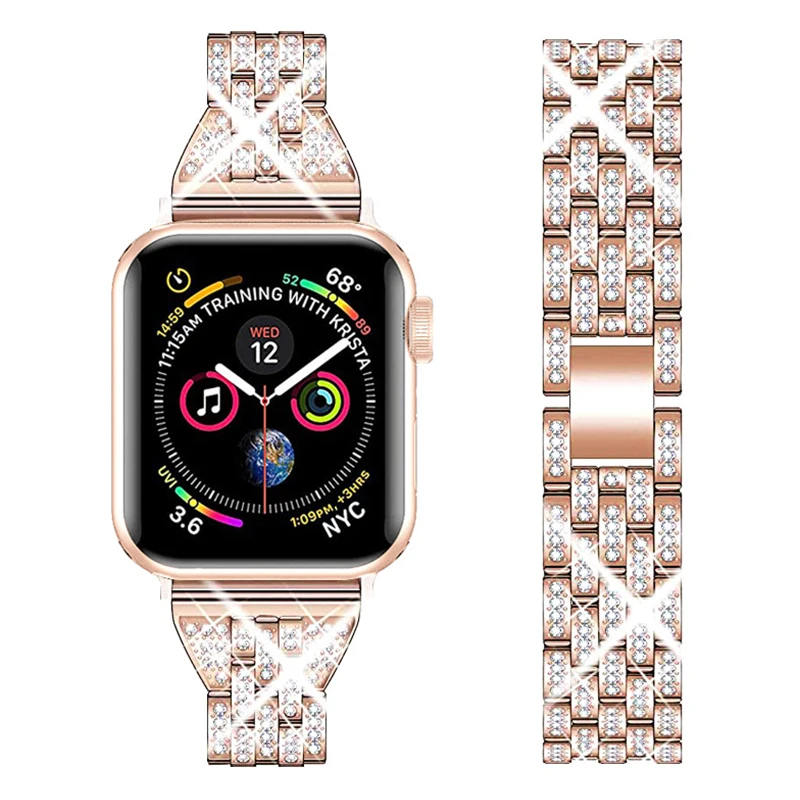 Для женщин браслет со стразами для наручных часов Apple Watch ремешок 38 мм 40 42 44 из