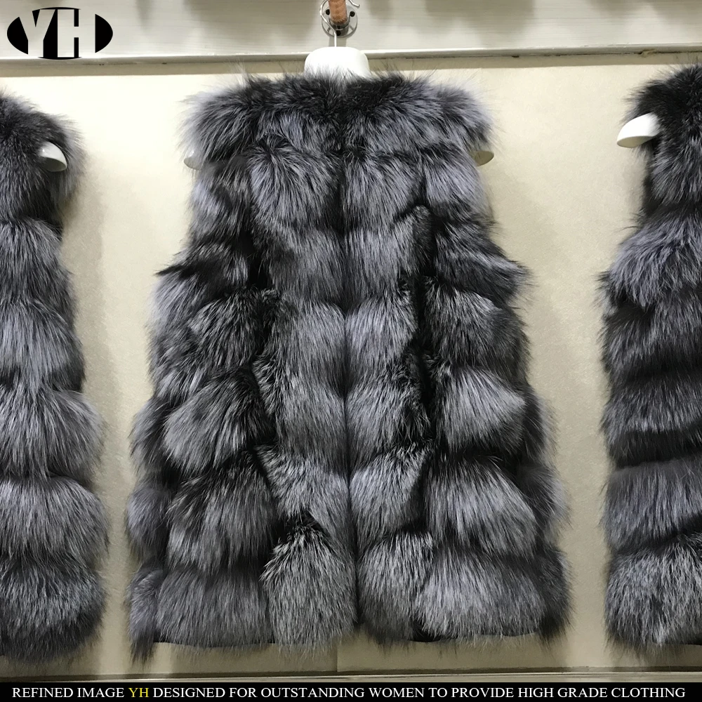 Жилет женский из натурального Лисьего меха зимний теплый 70 см | Женская одежда