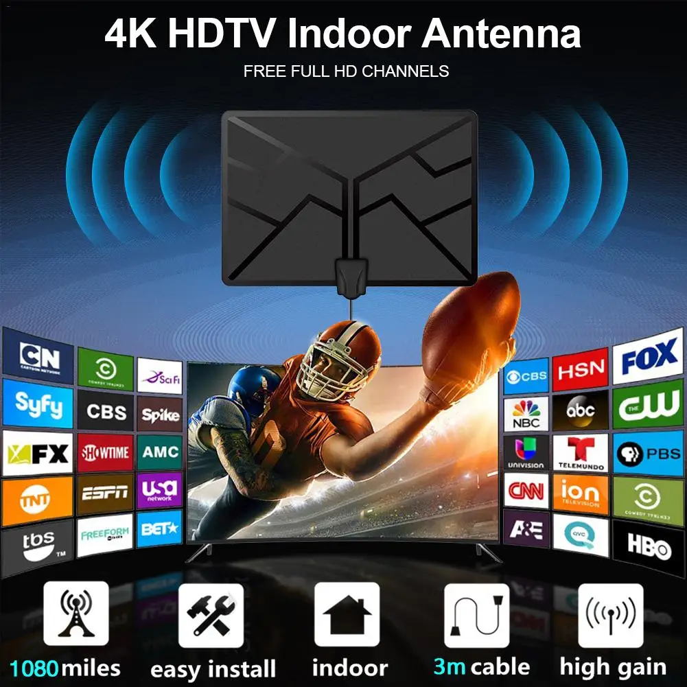 1080 миль 4K цифровой HD ТВ Крытый ТВ антенна с усилителем сигнала телевизионная антенна цифровой tdt hqclear ТВ антенна
