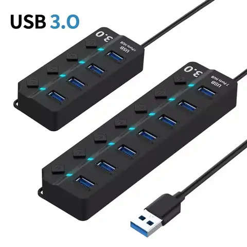 Usb-хаб 3,0 высокоскоростной 4 / 7 портов USB 3,0 разветвитель концентратора вкл/выкл разветвитель для ноутбука USB 3,0 разветвитель для ПК Компьютерн...