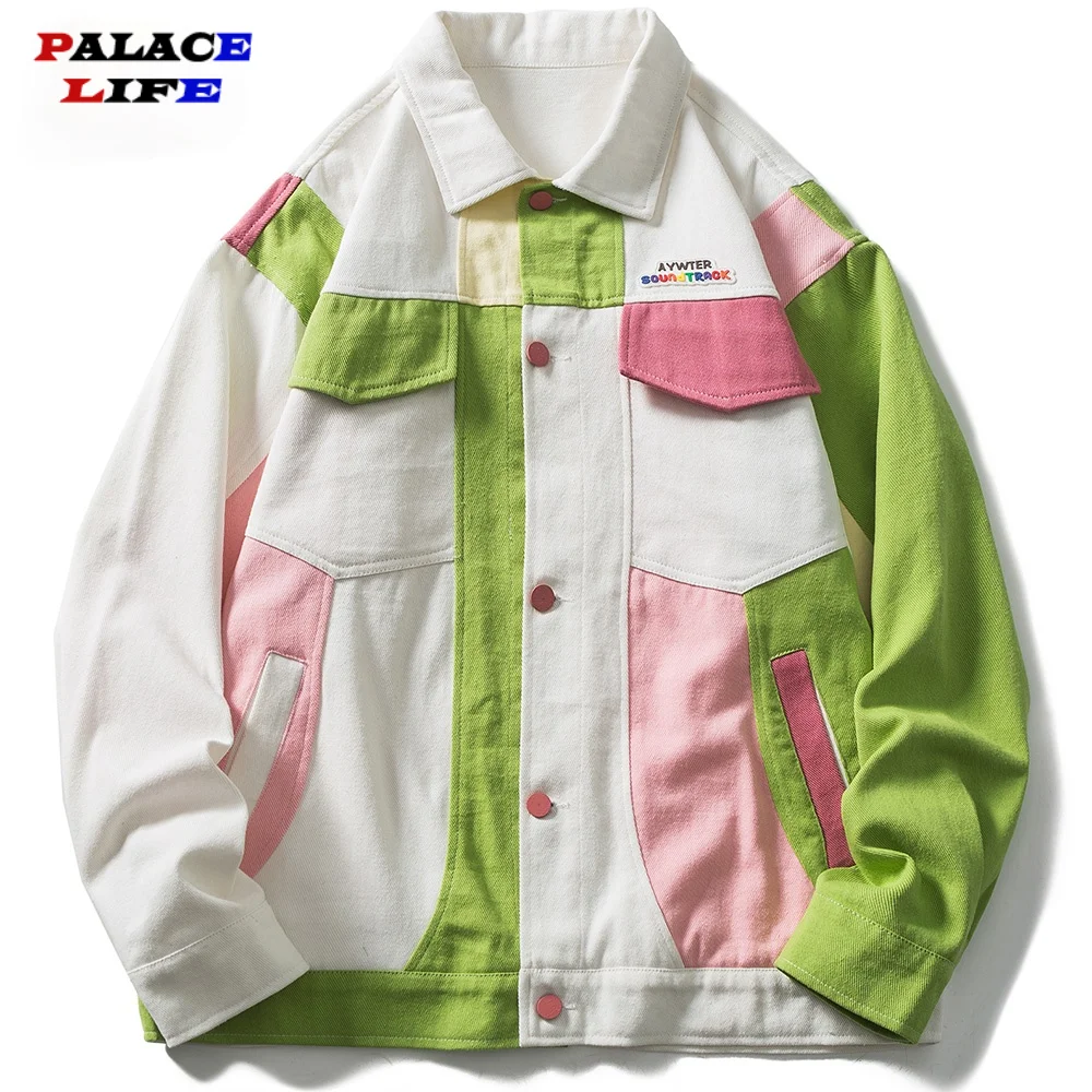 

Hip Hop Streetwear Color Block Patchwork Denim Jacket 2021 Couple Fashion Harajuku High Street Oversized Cotton Casual Outwear
