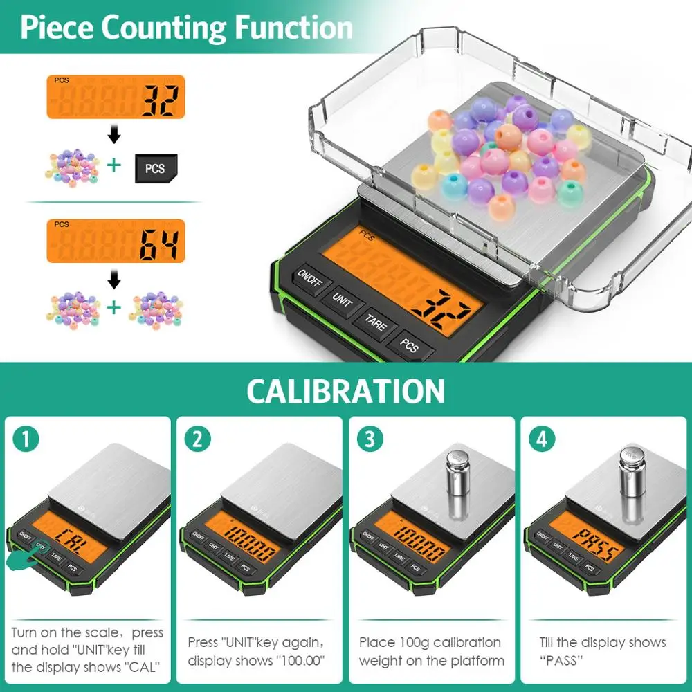 B&aacute;scula Digital electr&oacute;nica multifunci&oacute;n de alta precisi&oacute;n, balanza de cocina para alimentos de 0,05g-300g, con pantalla LCD-2