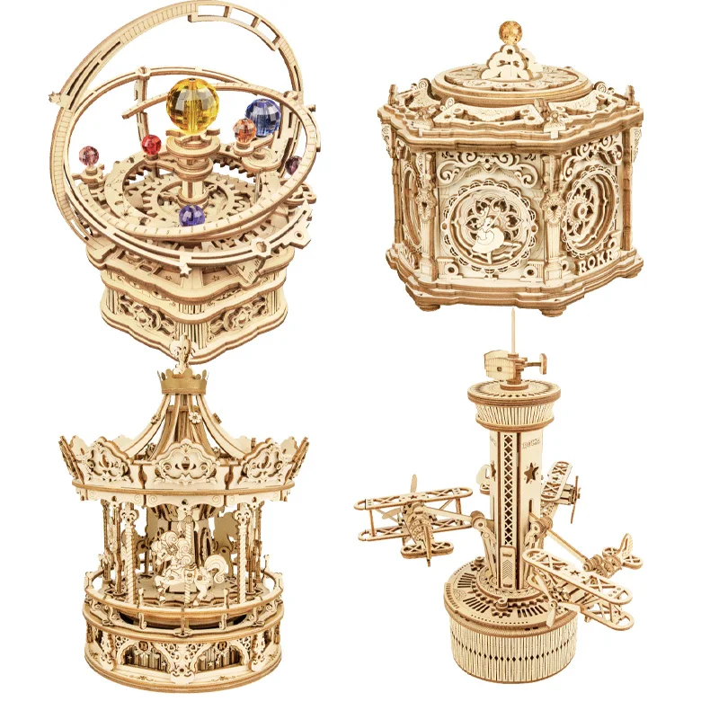 

3D Puzzle Octave Box Carousel Wooden Puzzle Toys Jigsaw Puzzle Handmade Assemblies Intelligence Educational Toy Puzzles for Kids