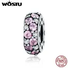 Женский браслет WOSTU, из стерлингового серебра 925 пробы, с блестящим розовым кубическим цирконием