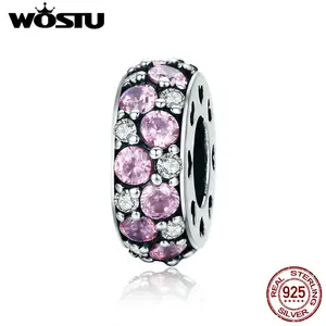 Женский браслет WOSTU, из стерлингового серебра 925 пробы, с блестящим розовым кубическим цирконием