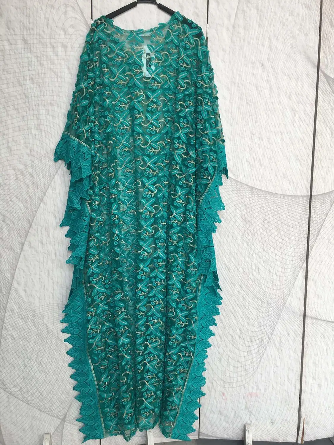 Flower Lace Embroidery Loose Round Neck Bat Sleeve Muslim Gown African Women clothes African dress ROM80197