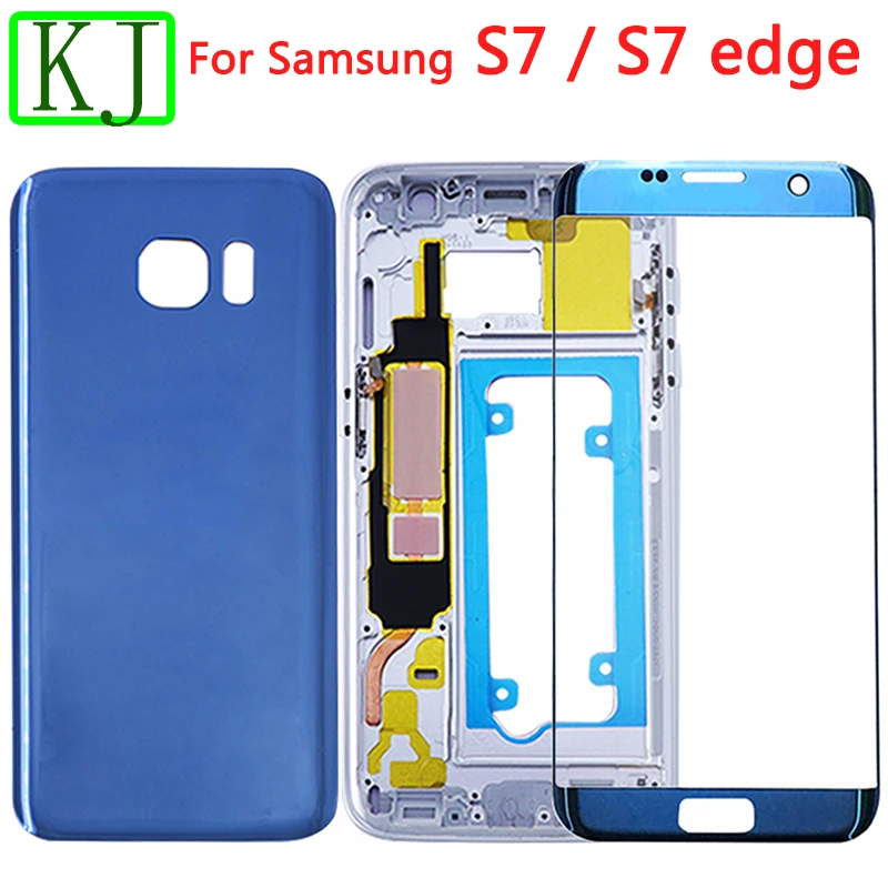 S7 Edge/S7 средняя рамка крышка батареи для samsung Galaxy G930F G935F полный корпус чехол с сенсорным стеклом наклейка на рассеиватель клей