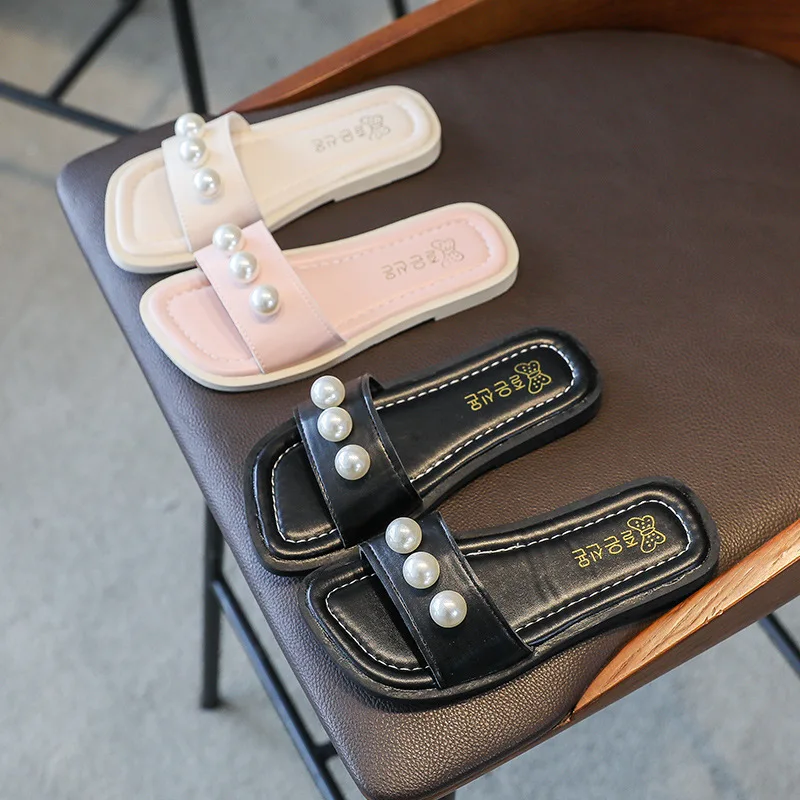 

CNFSNJ Children Slippers Kids Summer Slides Big Girls Ruffles Pleated Fashion Princess Sweet Soft Anti-slippery Bath Swimming