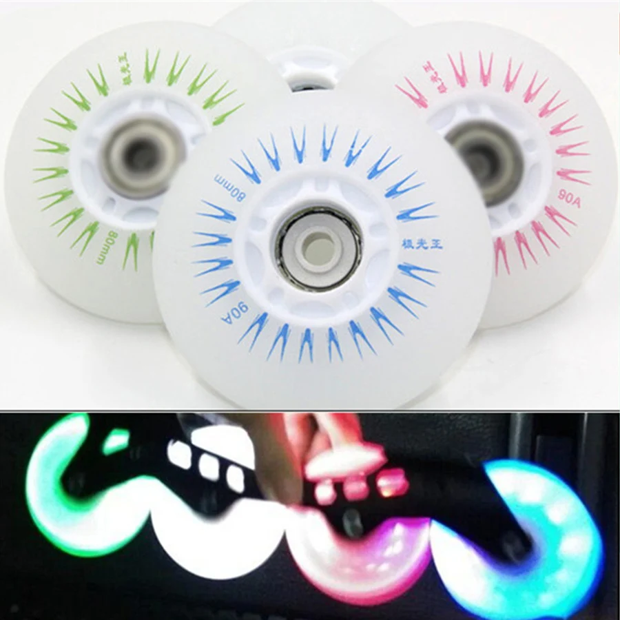 

8 Pcs LED Lighting Inline Skates Wheels 64 68 70 72 76 80mm 90A Roller Skating Flash Tires for FSK Slalom Sliding SEBA Patines