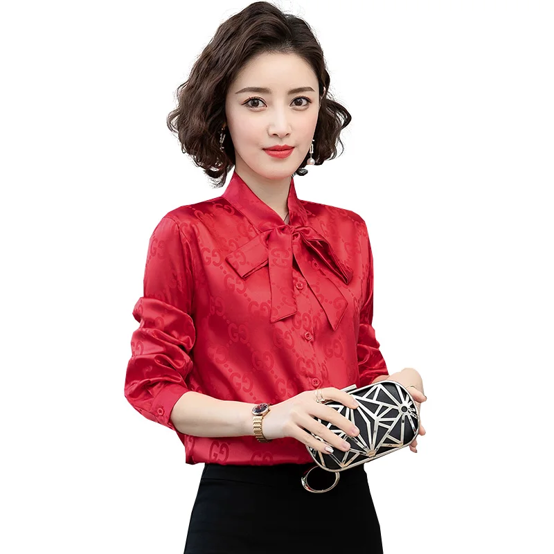 

Chikichi Blouse Women 2021 Spring New Style French Long-sleeved Shirt Korean Commuter Bow Satin Party Tops Women