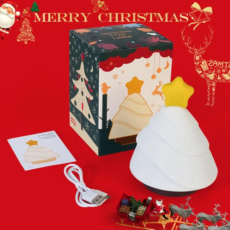 

Новый силиконовый ночсветильник с рождественской елкой, зарядка через USB, нагрев и охлаждение, плавное затемнение с подсветкой для сна, рожд...