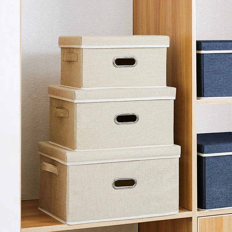 

Collapsible Large Capacity Cotton Linen Folding Storage Box With Cover Clothing/Toy Storage Household Home Organizer Washable