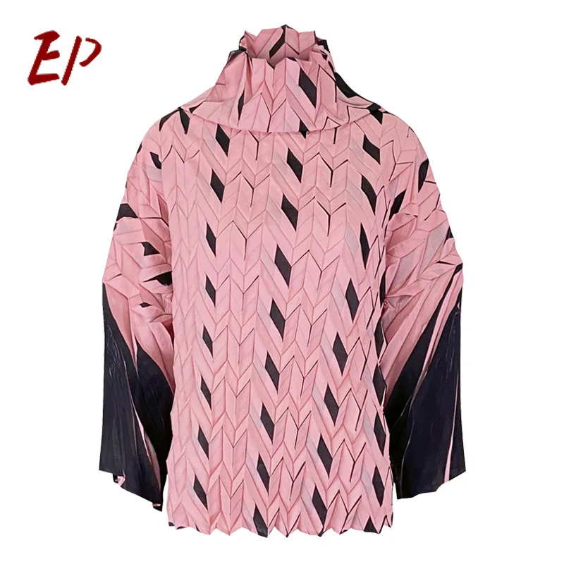 

EP Spring 2021 Fashion Plaid Pleated Heaped Lapel Hoodie Women's Loose Casual Long-sleeved Top