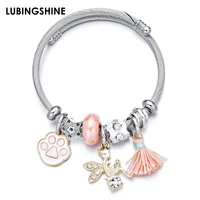 new arrival tassel pendant stainless steel braceletbangle enamel dog claw charms bracelet for women party jewelry gift