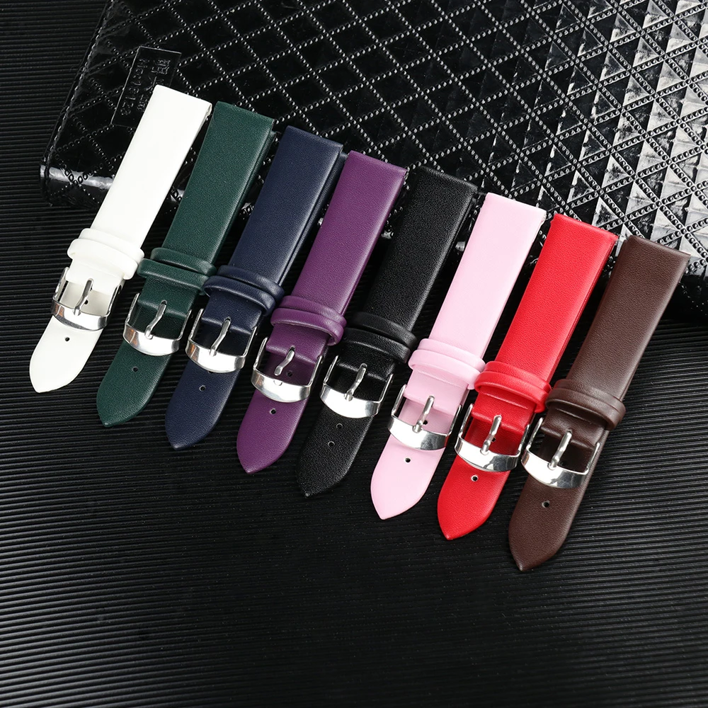 

High quality Watch Strap 8mm 10mm 12mm 14mm 16mm 18mm 20mm 22mm 24mm Genuine Leather Band Brown Red Pink Black Color Watchbands