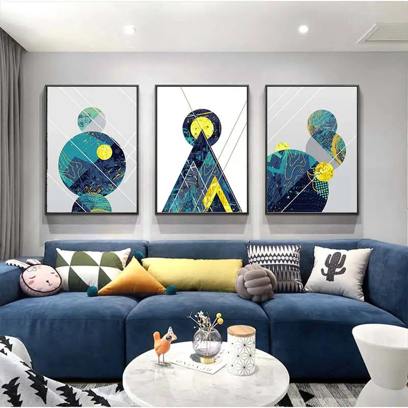 Геометрические линии абстрактные горы синий холст картины скандинавский постер