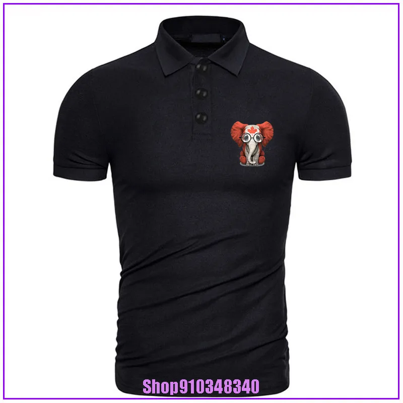 Мужская рубашка поло с 3D принтом в виде слона очками и Канадским флагом|Поло| |