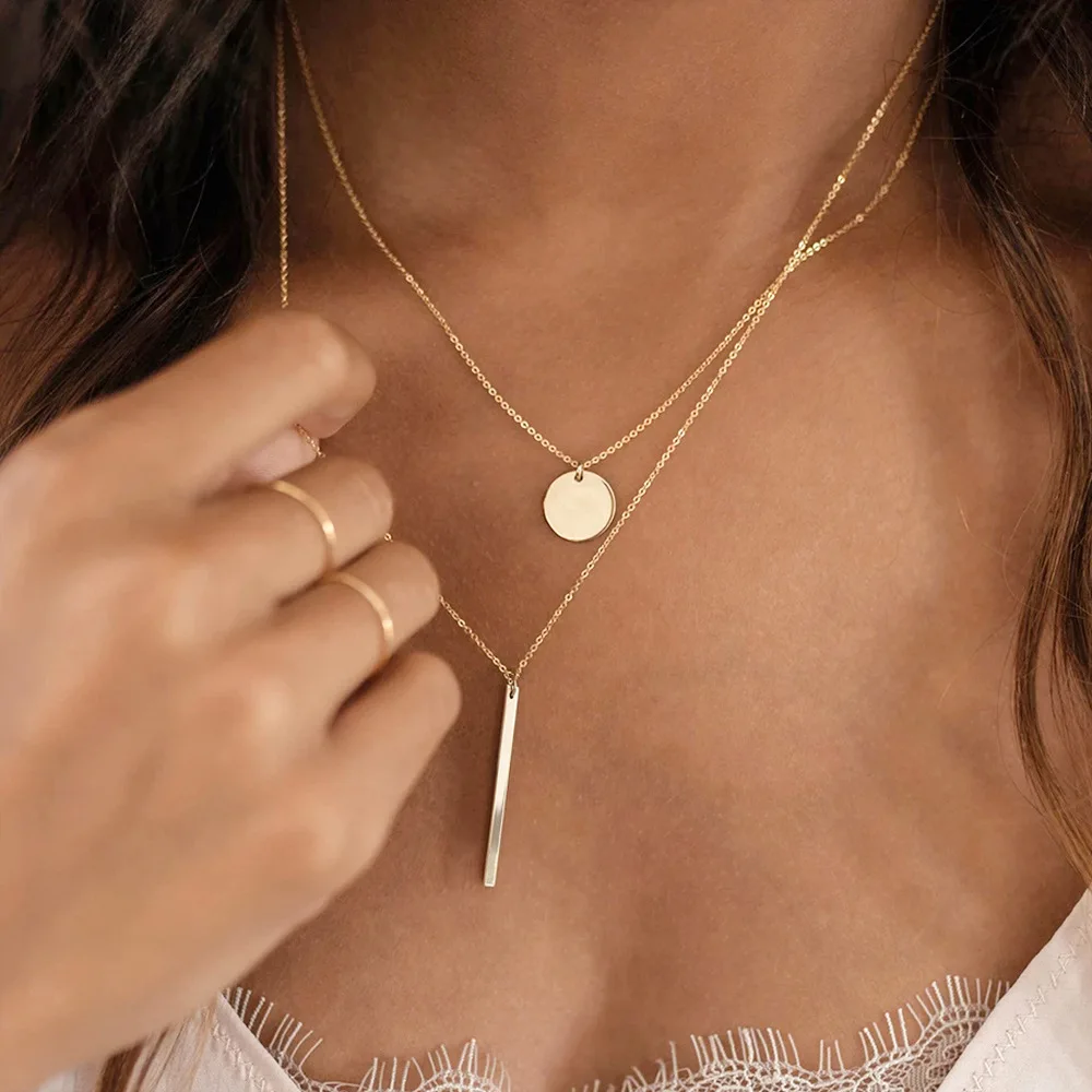 

IPARAM Bohemian Simple Gold Chain Pendant Necklace for Women Retro Coin Long Stick Choker Necklace Jewelry Party Gift