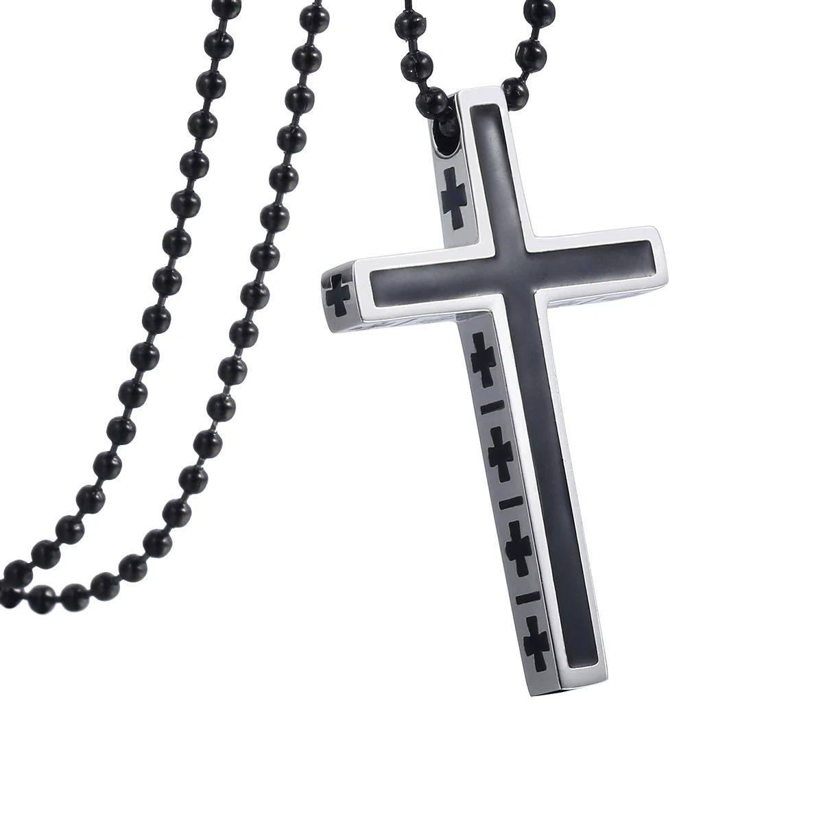 Модное серебряное ожерелье из нержавеющей стали с маленьким крестом черная