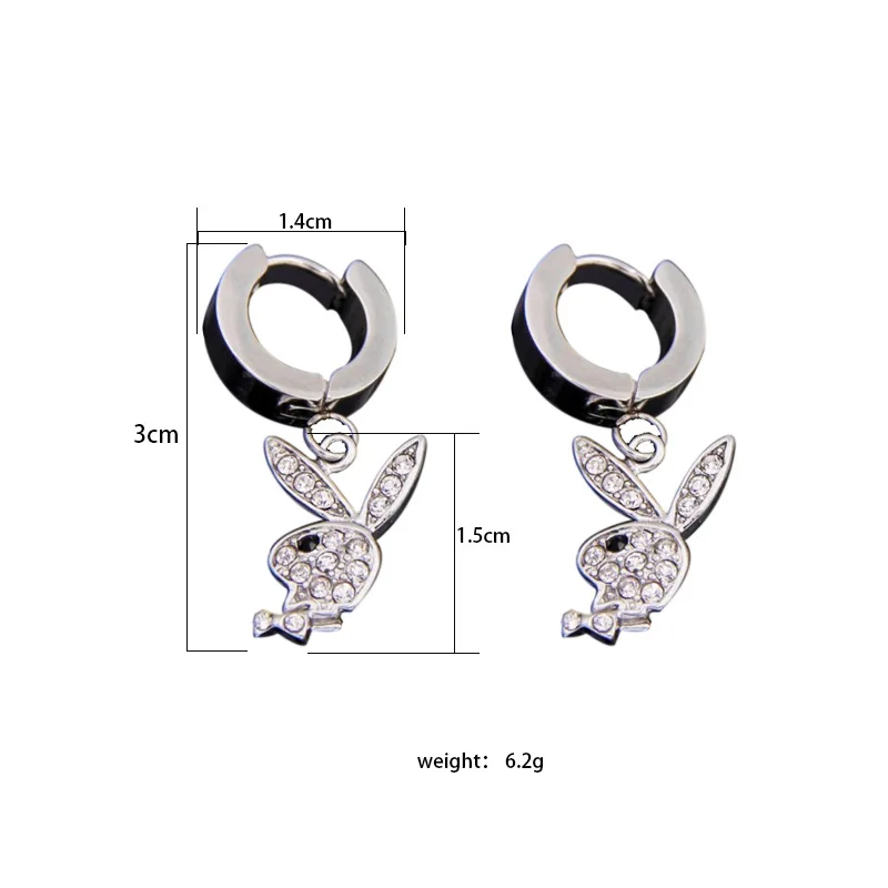 

New ins Hip-hop Rabbit Earrings Full Rhinestone Rabbit Dangle Earring Stainless Steel Ear Buckle For Women Men Fashion Jewelry