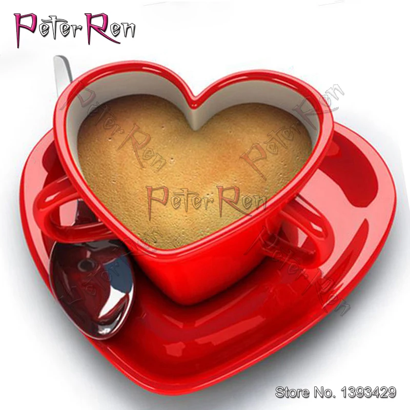 Full diamond embroidery Diy Diamond painting cross stitch round\square mosaic home decor Red plate heart shaped cup | Дом и сад