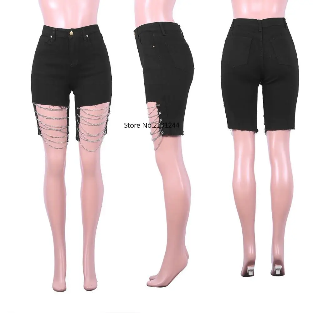 Новинка 2020 женская летняя уличная одежда с цепочкой открытые черные штаны до