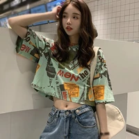 korean style retro personality printed five sleeved top shirt summer casual women tshirt tops