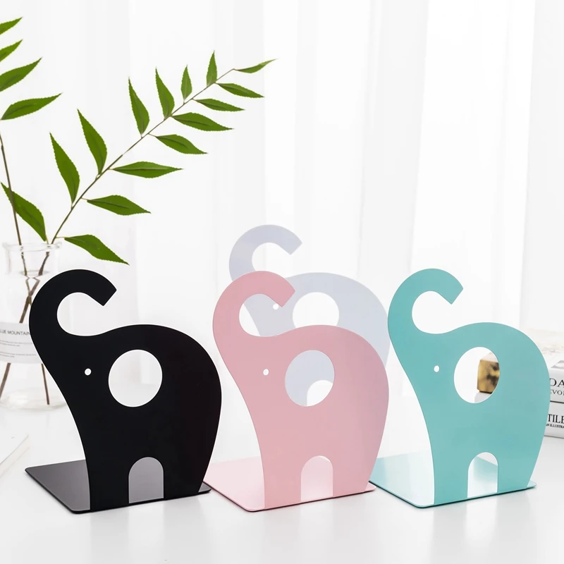 

1 Pair of Cute Cartoon Elephant Shape Nonskid Metal Bookends for Kids Gift Decoration
