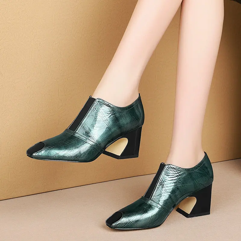 

Large size 34-43 high heels office ladies shoes genuine leather women high heel shoes thick hoof heel women heels ladies shoes
