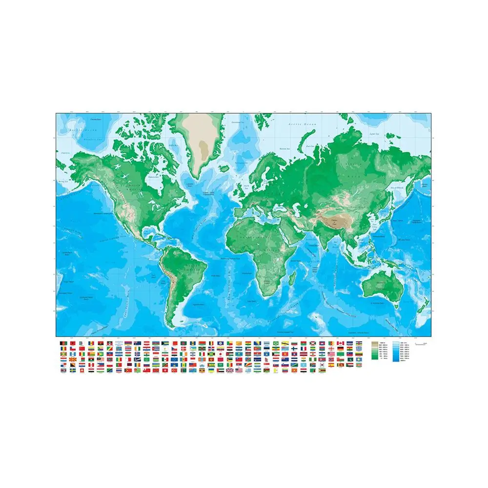 150x225 см карта мира проекция Меркатора Нетканая высоты с национальным флагом |