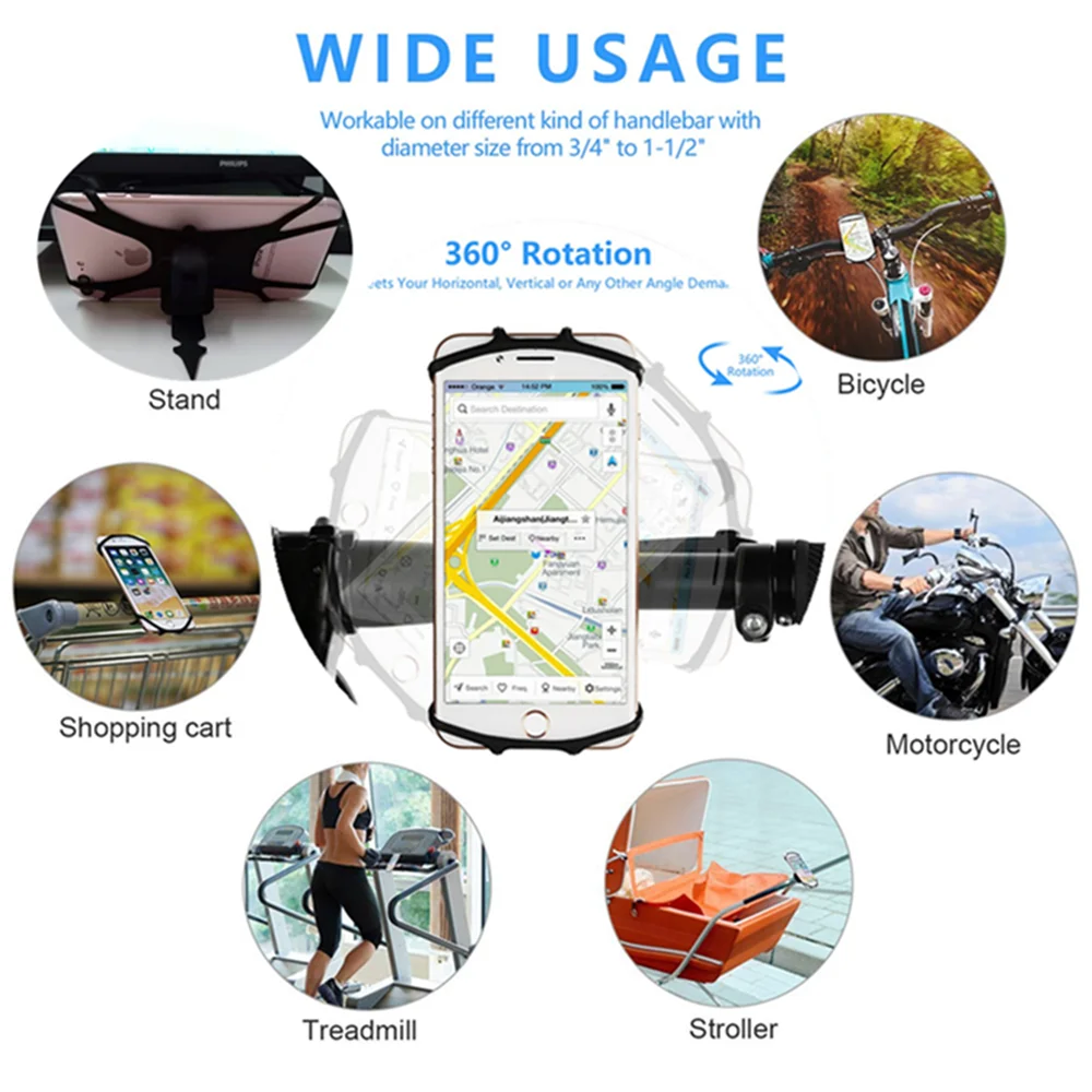 Велосипедный держатель для телефона Регулируемый силиконовый велосипедный
