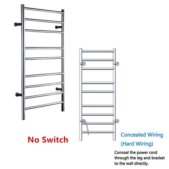 plug and no switch Free shipping Stainless steel 304 wall mounted Polish heated towel rail towel warmer Bathroom Towel Holder HZ-927A - Color: plug and no switch