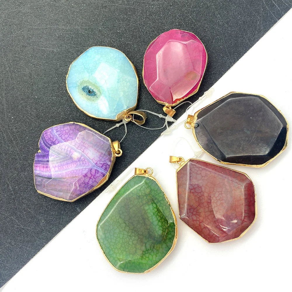 

Agate Face Pendant Irregular Shape Natural Stone Necklace Jewelry Multicolor Plating DIY Handmade Necklace Accessories Charm