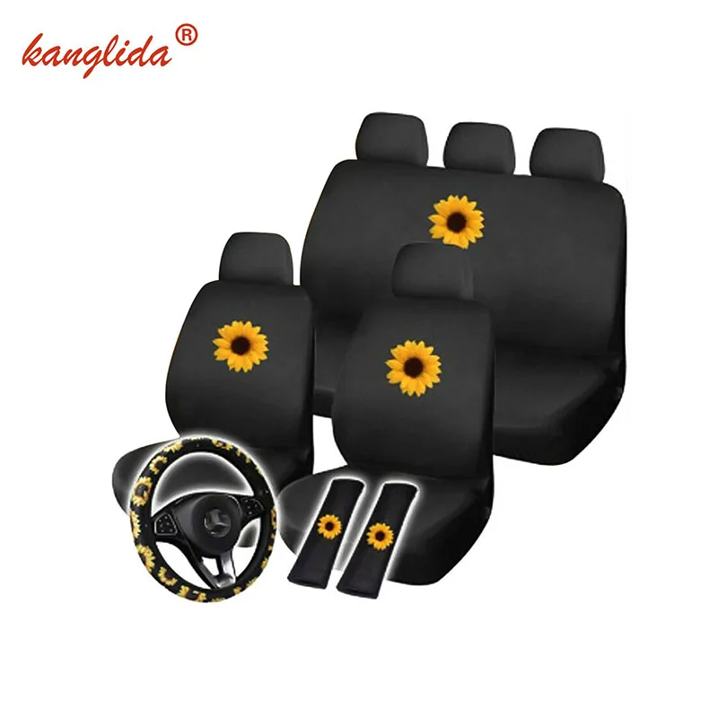 Набор чехлов на автомобильные сиденья с принтом подсолнухов, 12 шт., универсальный размер, подходит для большинства автомобилей, автомобильный Стайлинг, автомобильные аксессуары для интерьера