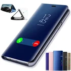 Чехлы с откидной крышкой для Samsung Galaxy S6 S7 Edge S8 Plus, прозрачная зеркальная задняя крышка для телефона, 360 Полное защитное покрытие, чехол