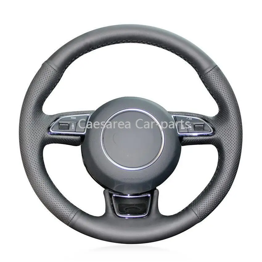 

For Audi Audi A1 A3 A5 A7 car steering wheel cover black leather hand-sewn DIY
