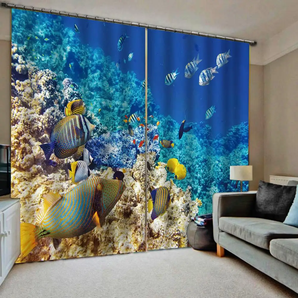 

Blue ocean Printing custom 3d curtain personality modern and simple balcony thickened windshield blackout curtains