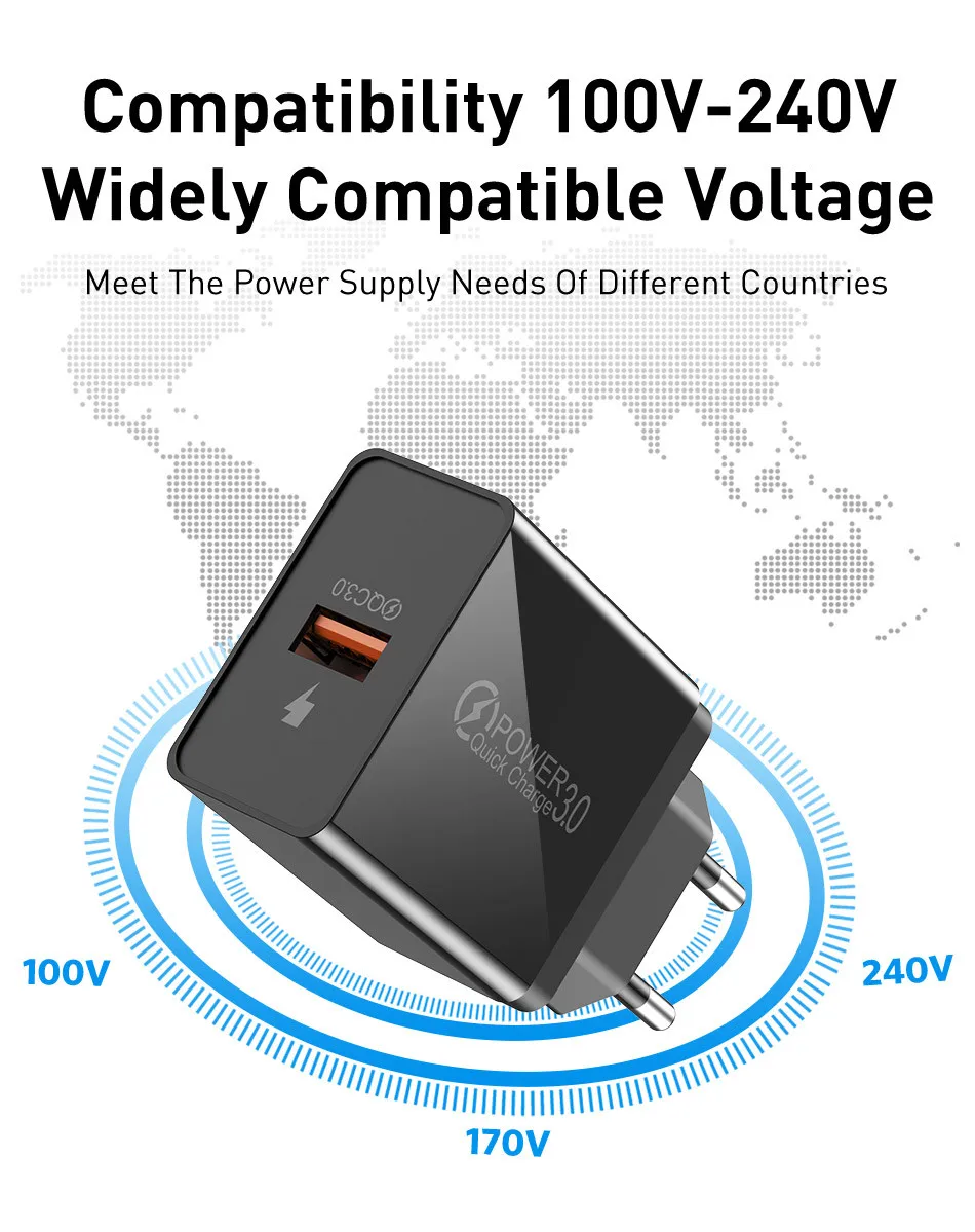 USLION 3A EU Plug USB зарядное устройство Быстрая зарядка 3,0 быстрый мобильный телефон настенные зарядные устройства для iPhone XS X 8 7 samsung Note 9 S9 S10 huawei