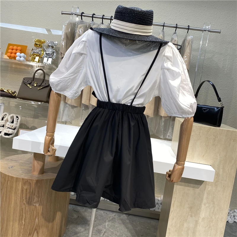

Brand Original Design 2021 All Match Is Slim, Careful Machine Sling Dress+ Loose Fitting Bubble Sleeve Shirt Salt And Sweet Suit