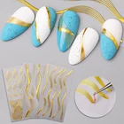 Золото стикеры 3D на ногти Nail Art полые наклейки в полоску волнистых линий смешанный дизайн клей Бумага цветок накладные ногти аксессуары для инструментов