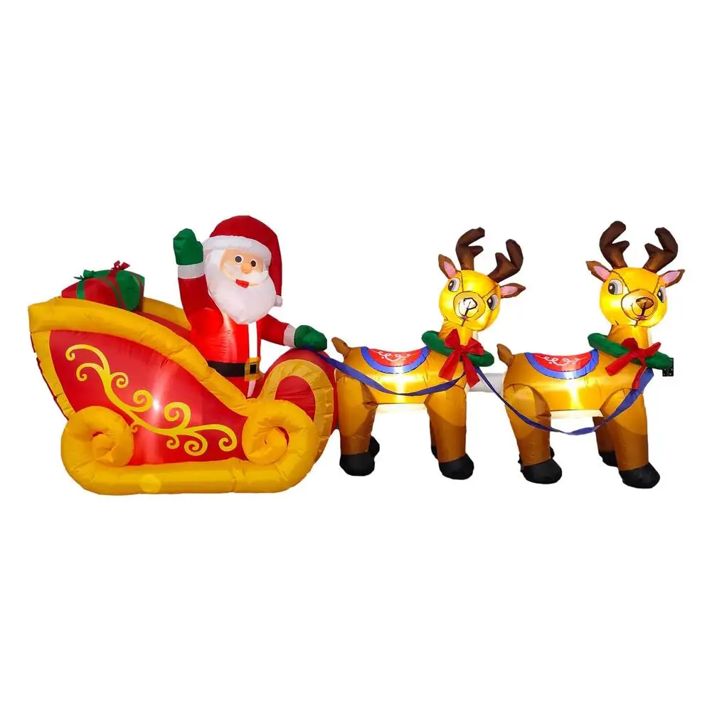 

Santa Claus On Sleigh With Reindeers And Penguin Inflatable Model With Led Lights For Indoor Outdoor Courtyard Garden Lawn