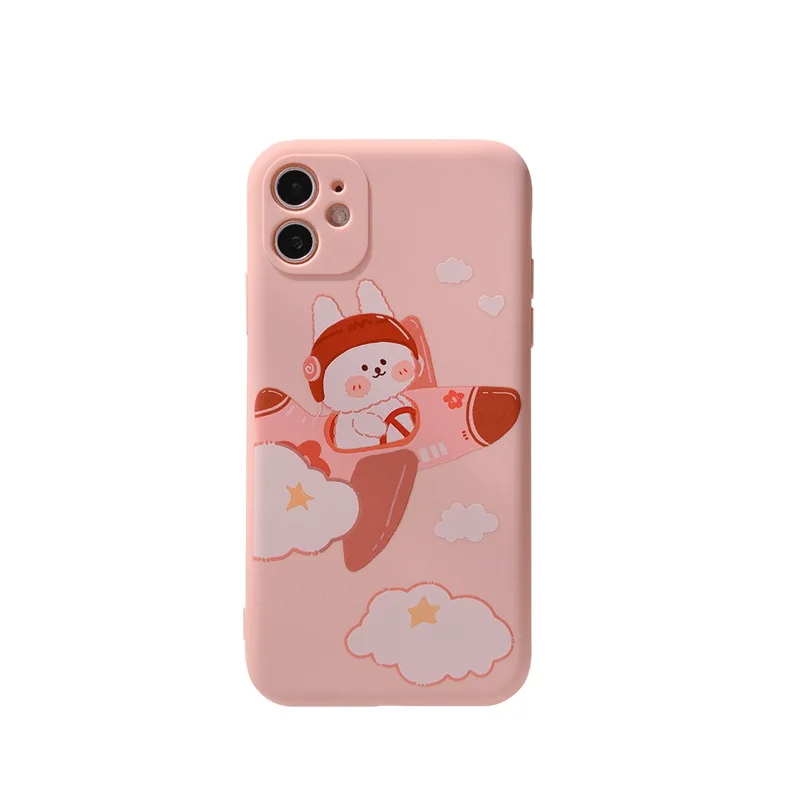 2021 High Quality Catoon Animal Rabbit Bear Pilot Case For iPhone 12 12min 12Pro 11 11PROMAX 11PRO 7 8 7Plus 8Plus X XS XSMAX XR | Мобильные