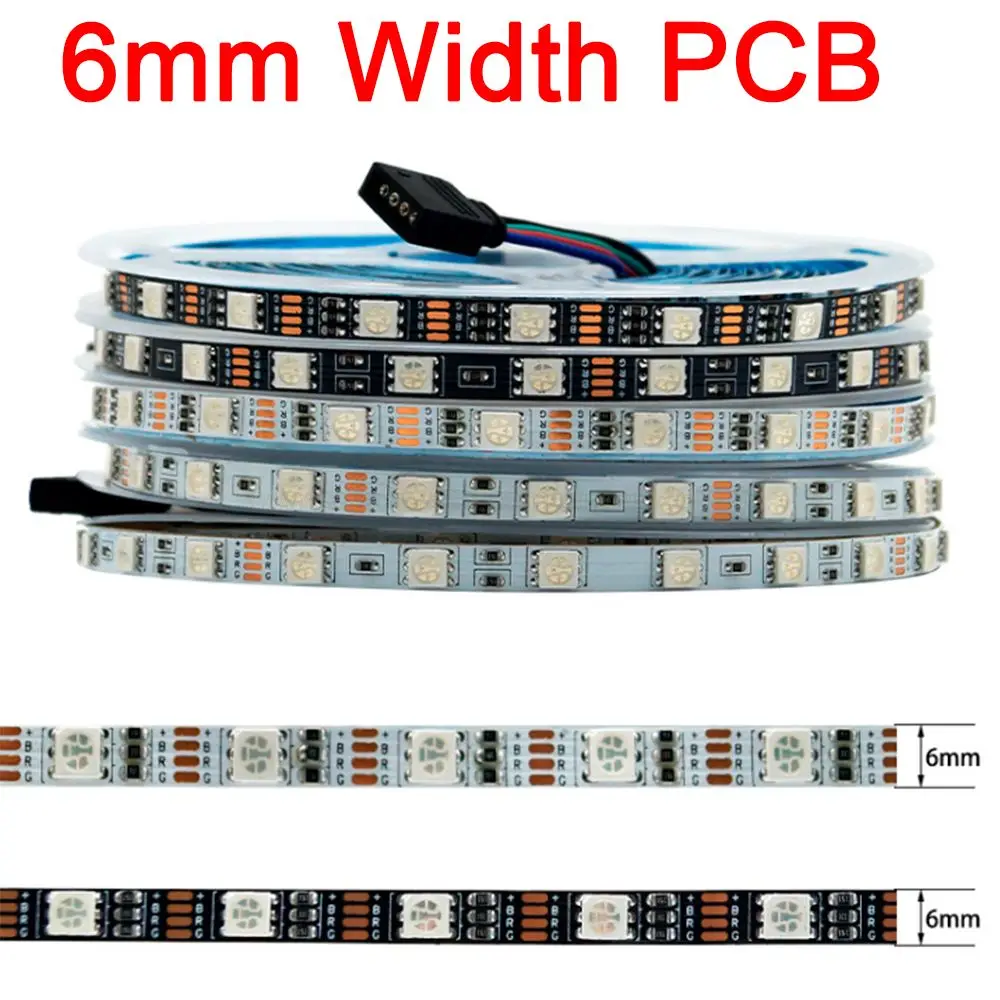 

6mm Width FPCB SMD 5050 RGB LED Strip IP20 Non-Waterproof 5M 300LED DC5V 12V 24V RGB Flexible LED Light Strips Black White PCB